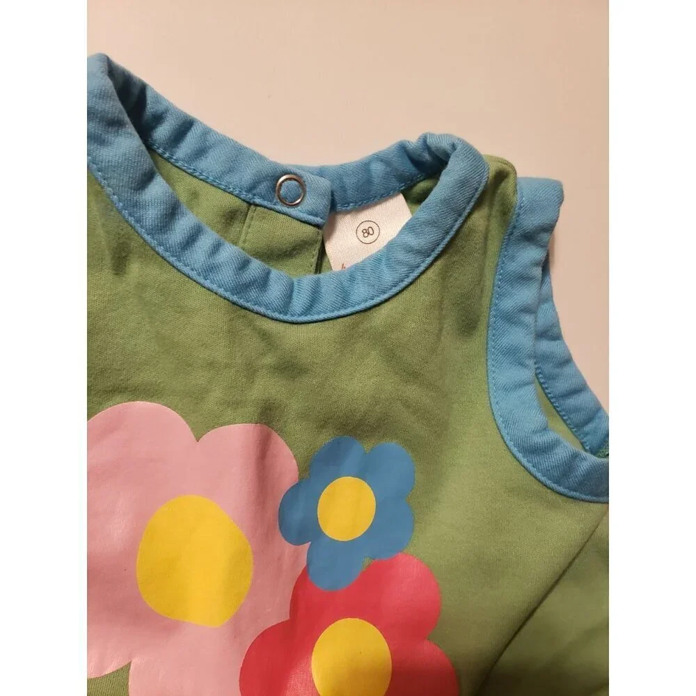 Hanna Andersson romper sz 80 18-24 green flower applique one piece summer beach